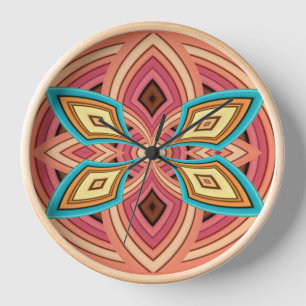 Horloge Spirale rose, turquoise et jaune