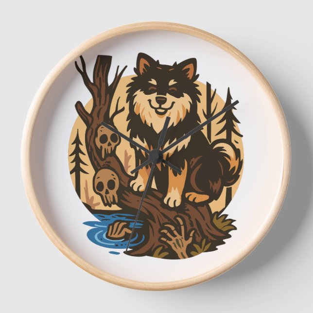 Horloge Spooky Forest Dog with Skulls Horror Art (Recto)