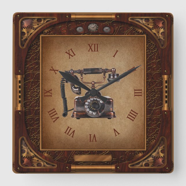 Horloge Steampunk~Téléphone antique~Numéros romain (Recto)