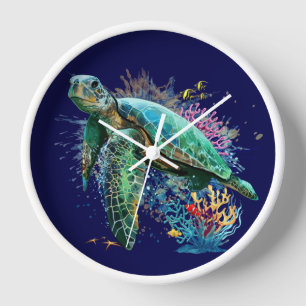 Horloge Style d'aquarelle sous-marine de tortue marine