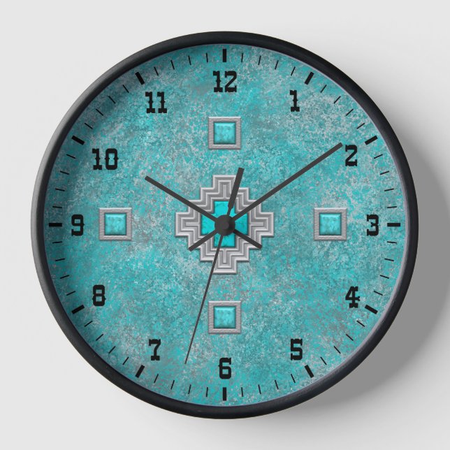 Horloge Style Ouest de Pierre Turquoise Sud-Ouest encadré (Recto)