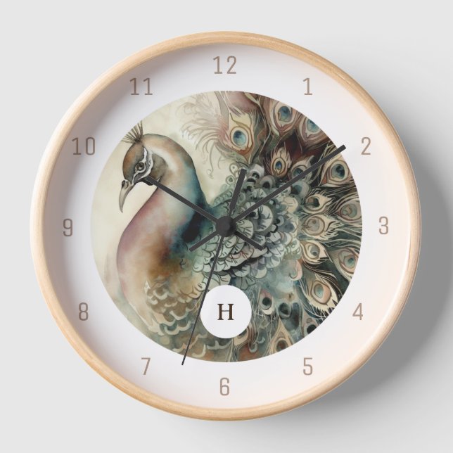Horloge Style Peacock | Ajouter votre initiale (Recto)