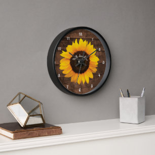 Horloge Sunflower et Grange Wood Bonjour Sunshine