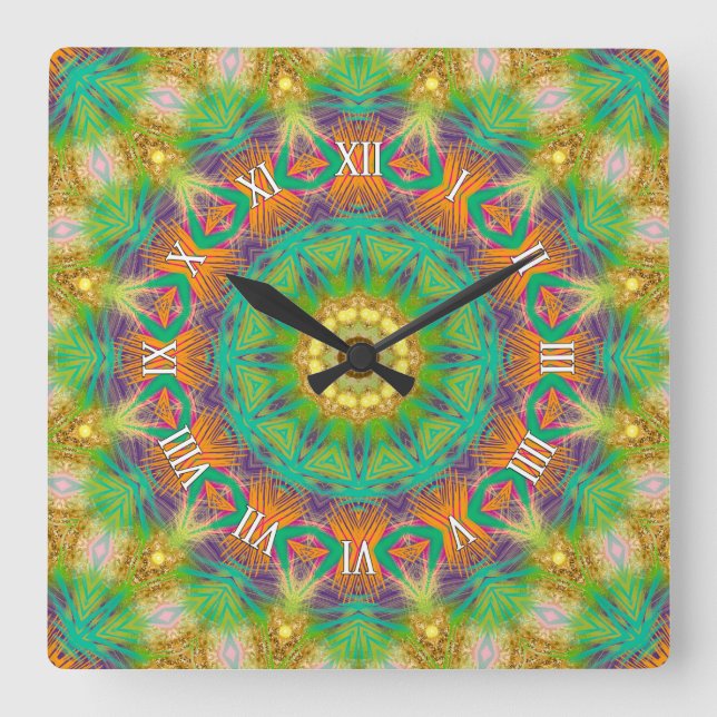 Horloge super Tropicale Tribale Vert Pourpre Mur (Recto)