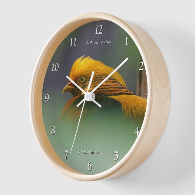 Horloge Superbe Oiseau de faisan doré entre les Feuille (Angle)