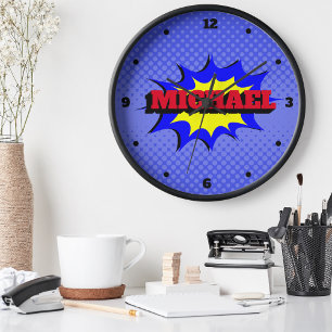 Horloge Superhero Kids Comic Book Nom personnalisé