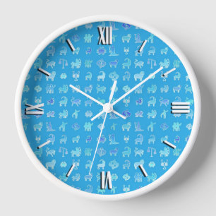 Horloge Symboles zodiaques, arrière - plan bleu turquoise