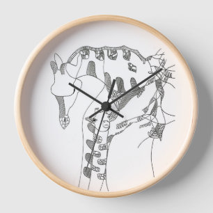 Horloge Tapisseries abstraites en noir et blanc sur mur en