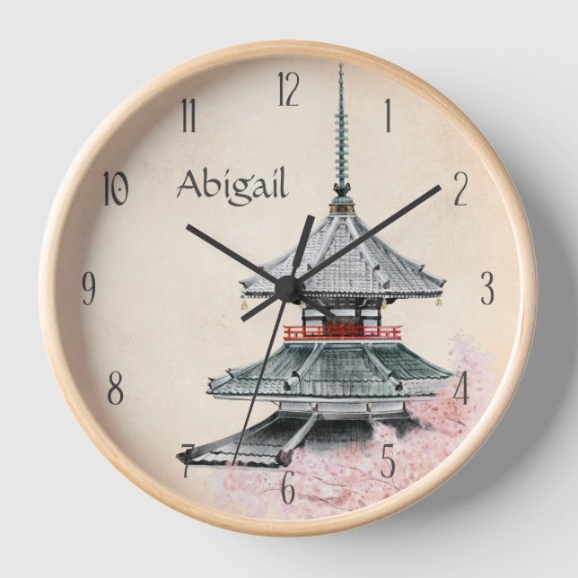 Horloge Temple japonais personnalisé fleurs de cerisiers J (Recto)