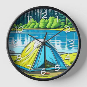 Horloge Tente Thème Camping Nature dans les Bois