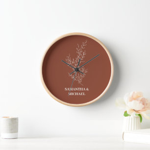 Horloge Terre cuite ivoire beige décor de mariage fleur de