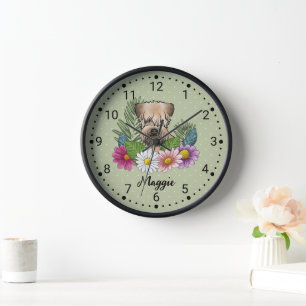 Horloge Terrier Roue À Fleurs Et Nom