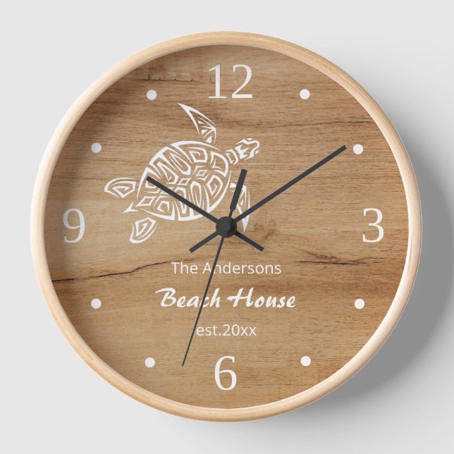 Horloge Tortue blanche Faux Bois Arrière - plan Nom rustiq (Recto)
