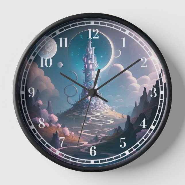 Horloge Tour Whimsical Paysage Imaginaire Art (Recto)