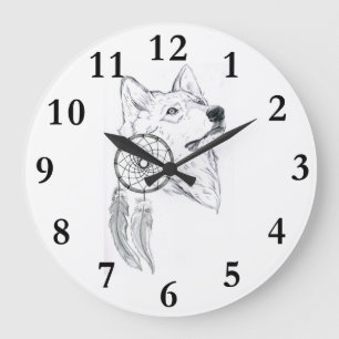 Horloge-Träumer-Wolf 1 Große Wanduhr
