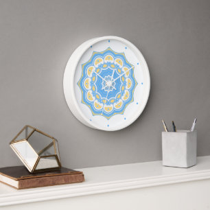 Horloge Trendy Pale Blue and Yellow Abstract Mandala