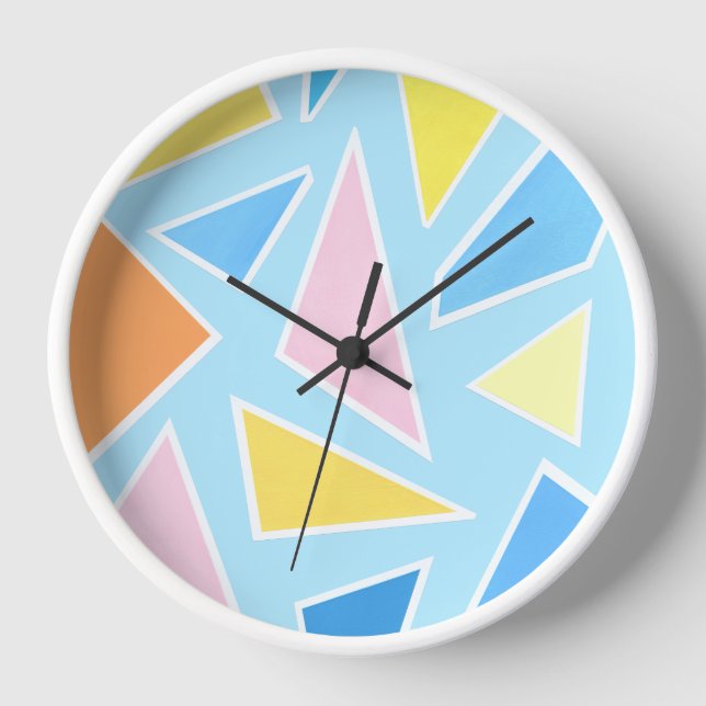 Horloge Triangles pastel sur bleu pâle (Recto)