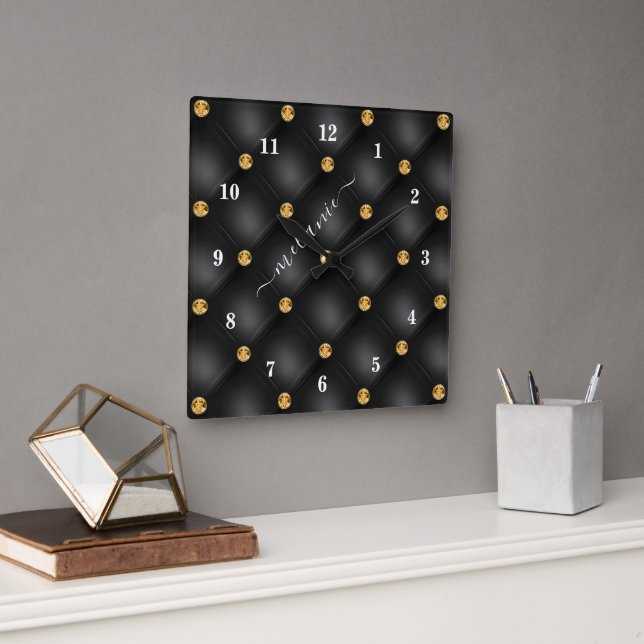 Horloge Tufée Diamond Or Noir avec nom personnalis (Bureau)