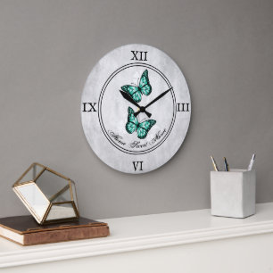 Horloge turquoise du papillon floral acrylique