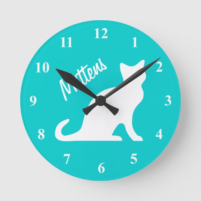 Horloge Turquoise pour chat avec nom personnalisé (Recto)