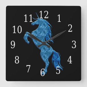Horloge Unicorne de feu bleu
