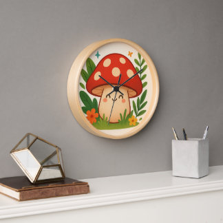 Horloge Unique Illustrated Mushroom Home Decor Clock