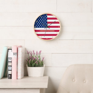 Horloge USA Drapeau Patriotique Accueil Décor Or Monogramm