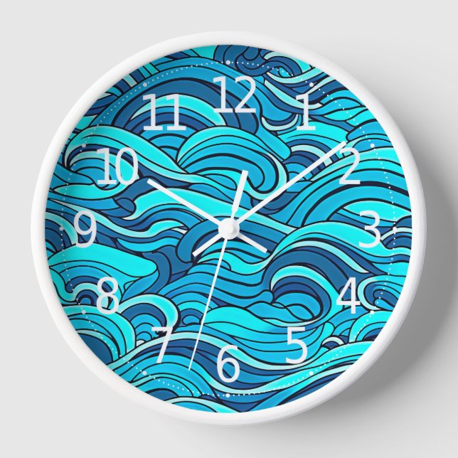 Horloge Vagues d'eau bleu turquoise Abstraite | (Recto)