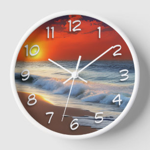Horloge Vagues océaniques et coucher de soleil sur douche 