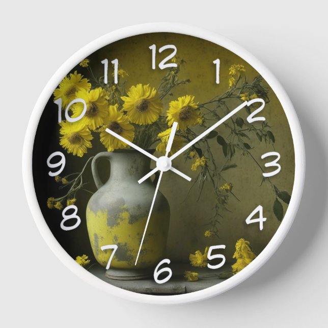 Horloge Vase antique de fleurs jaunes (Recto)