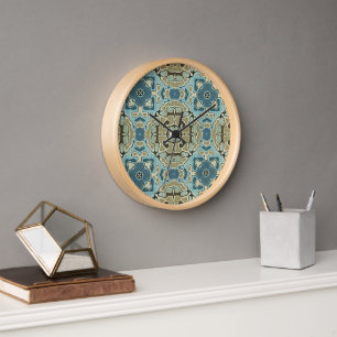 Horloge Vert gris Turquoise bleu ocre Hip Bohême Bali Art