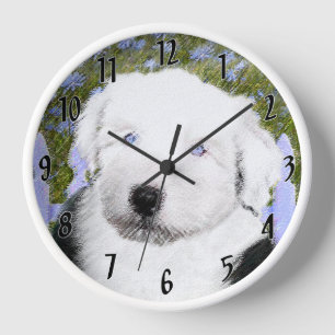 Horloge Vieux anglais Sheepdog Puppy Peinture - Chien Art