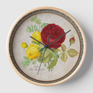 Horloge vintage rouge jaune rose florale