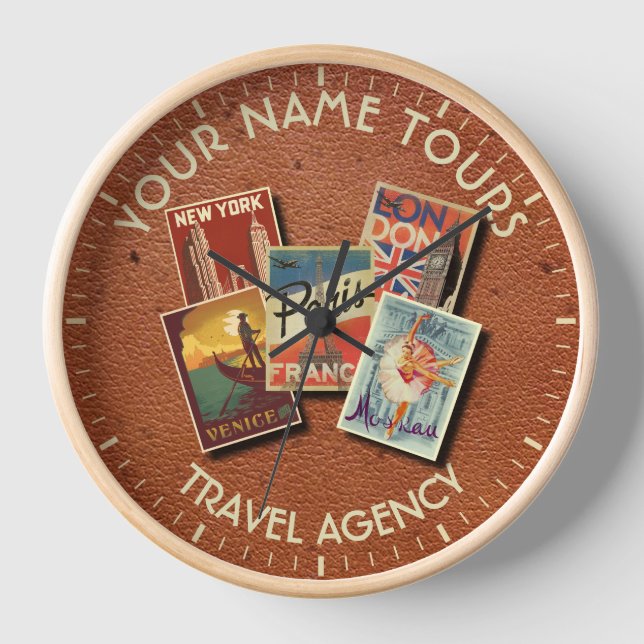 Horloge Visites de voyage Agence Nom personnalisé Cartes p (Recto)