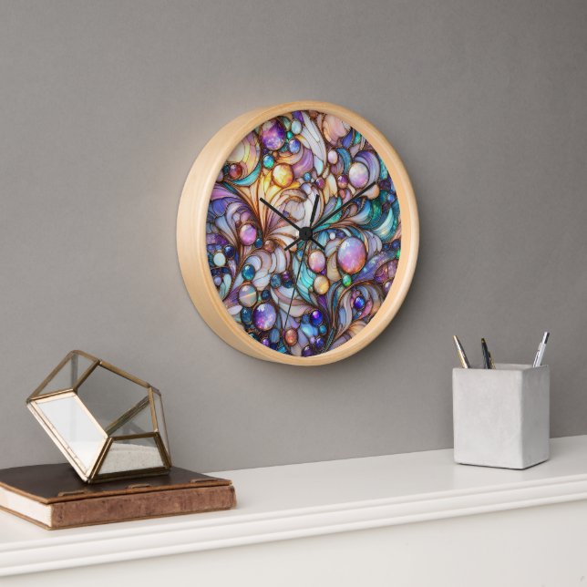 Horloge Vitraux abstrait coloré (Bureau)