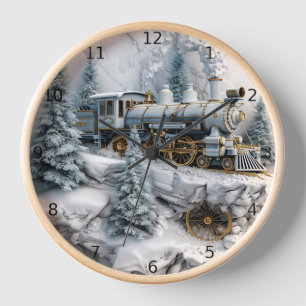 Horloge Voyage en train festif à travers des pics enneigés