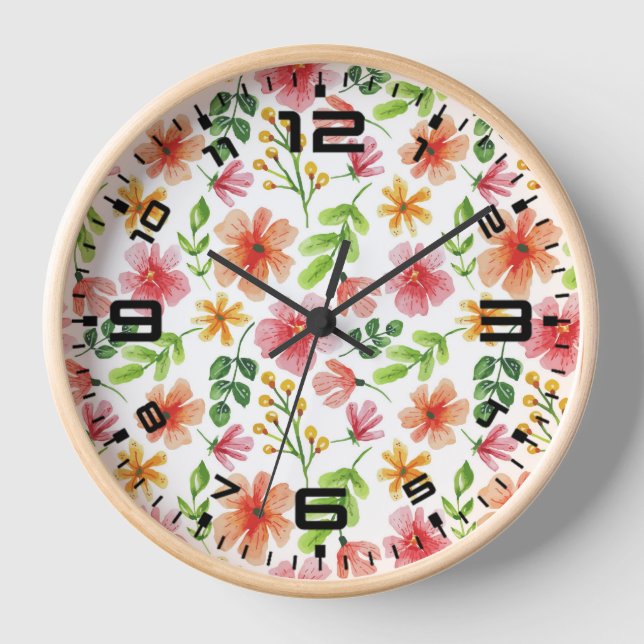 Horloge Watercolor Pink Flowers Pattern-69677 (Recto)