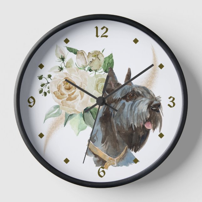 Horloge White Rose Bouquet Giant Schnauzer Dog (Recto)