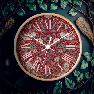 Horloge William Morris Strawberry Thief Rouge victorien