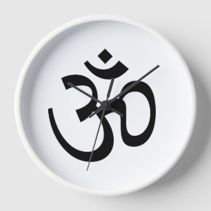 Horloge Yoga, Om Aum Icon, Hinduism Symbol, black white 