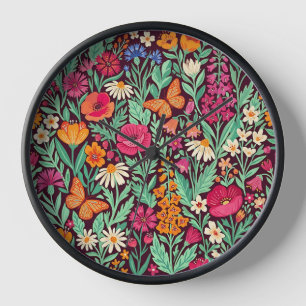 Horloges Art Floral Abstrait Papillons Fleurs Sauv