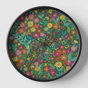 Horloges Art Papillons Jardin Marguerites Abstrait