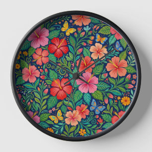 Horloges Artistiques Abstraites Hibiscus Papillons