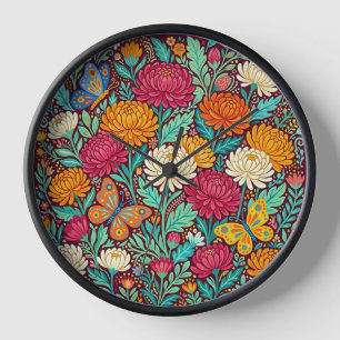 Horloges Artistiques Fleur Chrysanthème Papillons