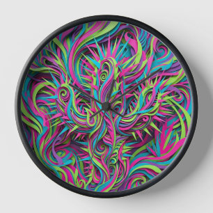 Horloges Artistiques Néon Cactus Abstrait