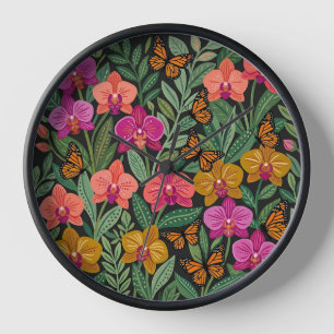 Horloges Artistiques Papillons Orchidées Mexicaine