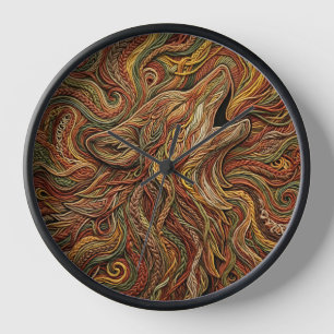Horloges Artistiques Tête de Loup Tons Terreux Abs