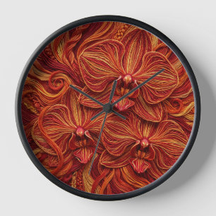 Horloges d'art abstrait Fleur d'Orchidée Rouge