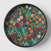 Horloges d'art aux tulipes et papillons abstraits