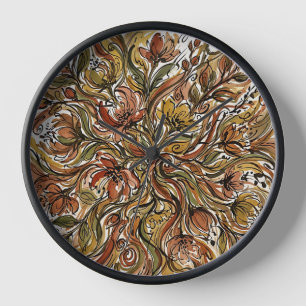 Horloges d'art floral abstrait aux tons terreux